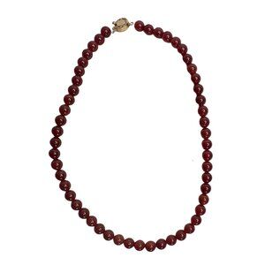 Red Carnelian Beaded Necklace Gold Clasp 17'